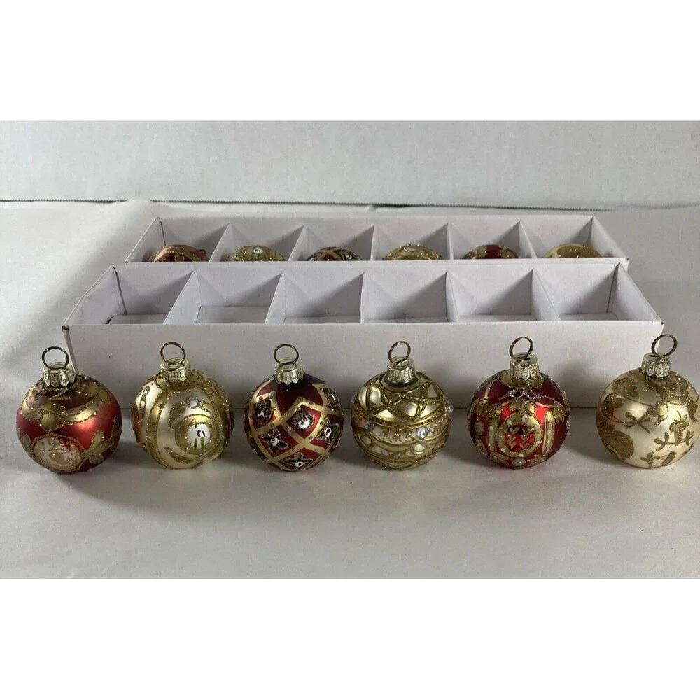 Lillian Vernon Cloisonné Type Ball Ornaments Name Card Holder 2 Boxes Of 6 Vtg